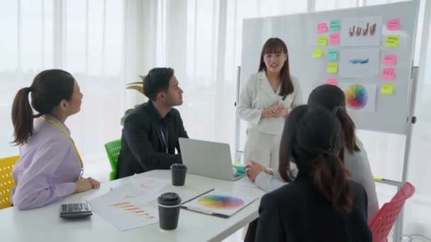 Presentación del proyecto empresarial a cargo de una experta empresaria líder de equipo — Vídeos de Stock