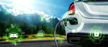 EV charging station for electric car in concept of alternative green energy clipart