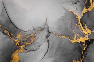 Kağıt üzerinde mermer sıvı mürekkep resminin koyu altın soyut arkaplanı .