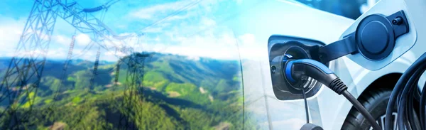 EV estación de carga para coche eléctrico en concepto de energía verde y energía ecológica — Foto de Stock