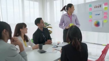 Yetenekli iş kadını takım liderinin iş projesi sunumu