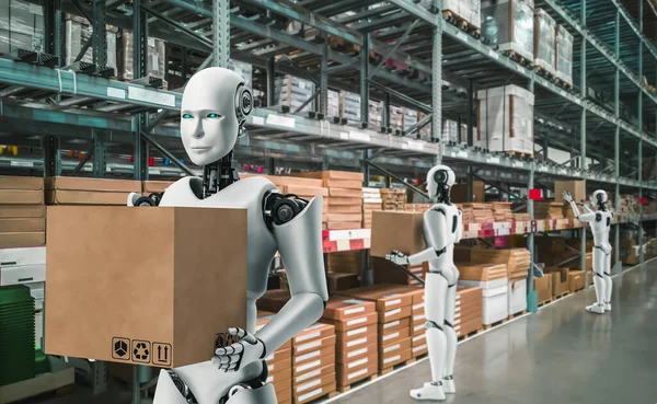 Robot innovador de la industria que trabaja en almacén para el reemplazo del trabajo humano —  Fotos de Stock