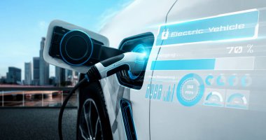 Alternatif yeşil enerji kavramında elektrikli araba şarj istasyonu