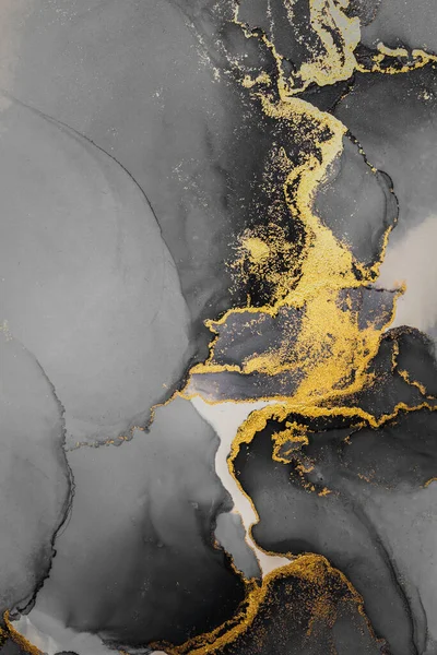 Тёмное золото абстрактный фон мрамора жидких чернил живописи на бумаге . — стоковое фото