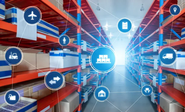 stock image Smart warehouse management system with innovative internet of things technology