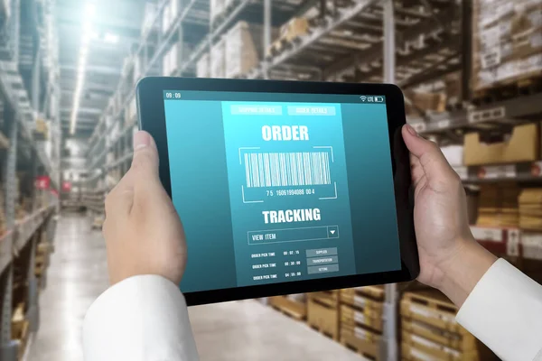 Warehouse management innovative software in computer for real time monitoring — Stock Photo, Image