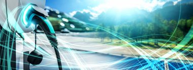 Yeşil enerji ve ekolojik güç kavramında elektrikli araba şarj istasyonu