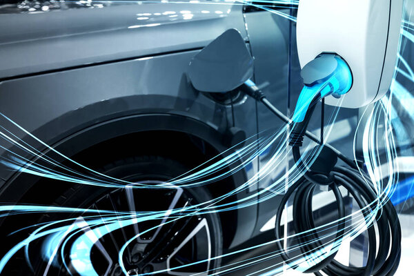 EV зарядная станция для электромобиля в концепции зеленой энергии и экологической энергии