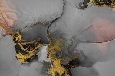 Kağıt üzerinde mermer sıvı mürekkep resminin koyu altın soyut arkaplanı .