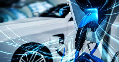 Yeşil enerji ve ekolojik güç kavramında elektrikli araba şarj istasyonu