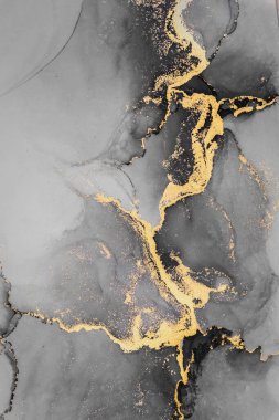 Kağıt üzerinde mermer sıvı mürekkep resminin koyu altın soyut arkaplanı .