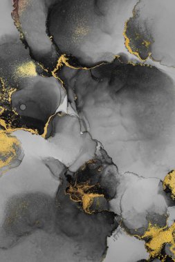 Kağıt üzerinde mermer sıvı mürekkep resminin koyu altın soyut arkaplanı .