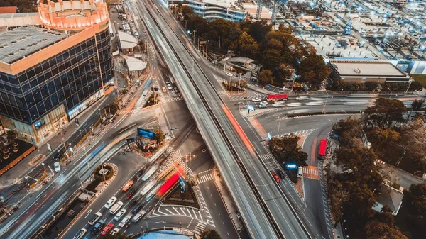 Busy highway road junction in metropolis city center