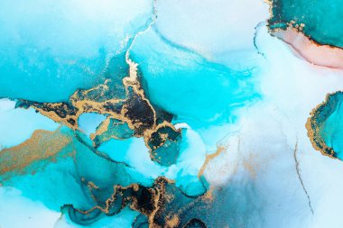 Kağıt üzerinde mermer sıvı mürekkep resminin lüks mavi soyut arkaplanı .