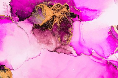 Kağıt üzerinde mermer sıvı mürekkep resminin pembe altın soyut arkaplanı .