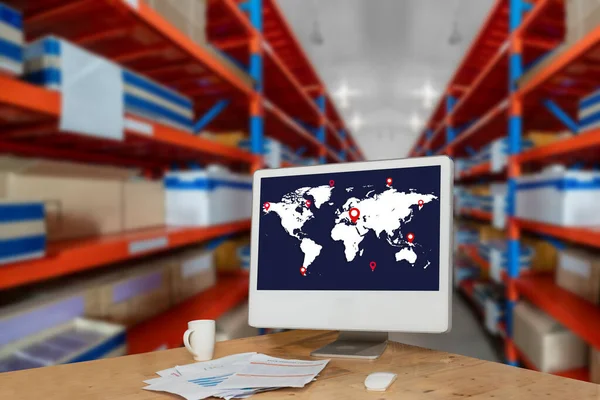 Warehouse management innovative software in computer for real time monitoring — Stock Photo, Image