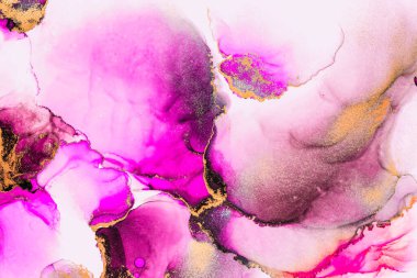 Kağıt üzerinde mermer sıvı mürekkep resminin pembe altın soyut arkaplanı .