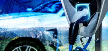 Yeşil enerji ve ekolojik güç kavramında elektrikli araba şarj istasyonu