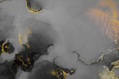 Kağıt üzerinde mermer sıvı mürekkep resminin koyu altın soyut arkaplanı .