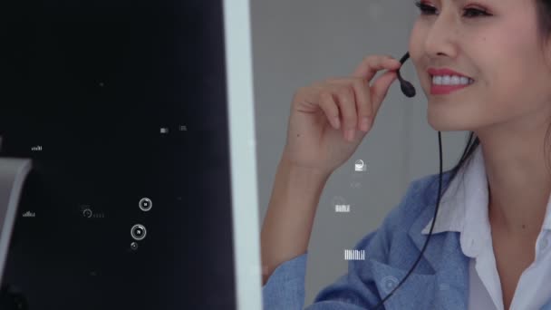 Customer support call center bieden gegevens in conceptuele visie — Stockvideo