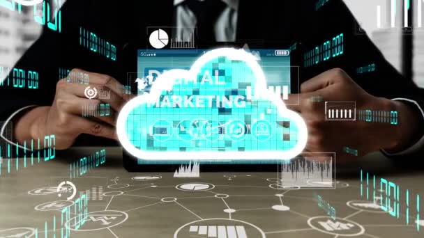 Conceptuele cloud computing en data-opslag technologie voor toekomstige innovatie — Stockvideo