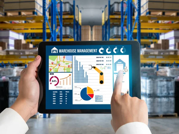 Warehouse management innovative software in computer for real time monitoring — Stock Photo, Image