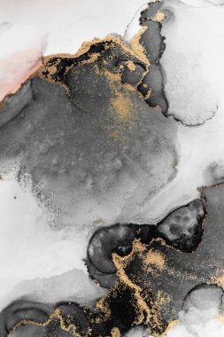 Kağıt üzerinde mermer sıvı mürekkep resminin siyah altın soyut arkaplanı .