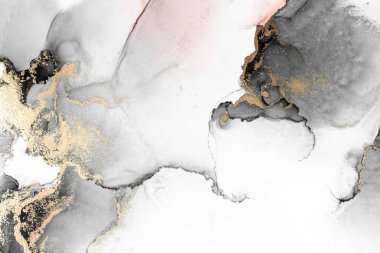 Kağıt üzerinde mermer sıvı mürekkep resminin siyah altın soyut arkaplanı .