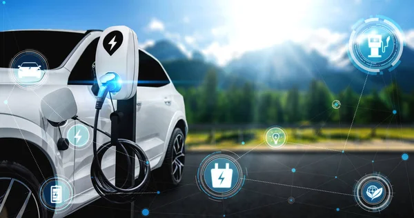 Borne de recharge EV pour voiture électrique en concept d'énergie verte alternative — Photo
