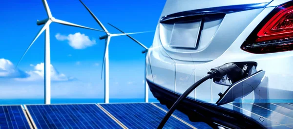 Estação de carregamento de EV para carro elétrico em conceito de energia verde sustentável — Fotografia de Stock