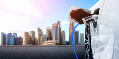 Yeşil enerji ve ekolojik güç kavramında elektrikli araba şarj istasyonu