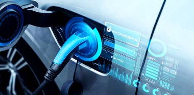 Alternatif yeşil enerji kavramında elektrikli araba şarj istasyonu