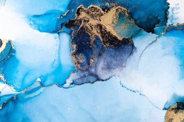 Kağıt üzerinde mermer sıvı mürekkep resminin lüks mavi soyut arkaplanı .