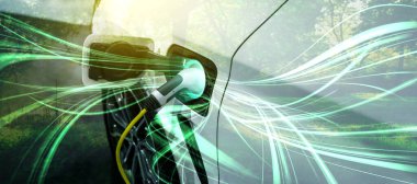Yeşil enerji ve ekolojik güç kavramında elektrikli araba şarj istasyonu