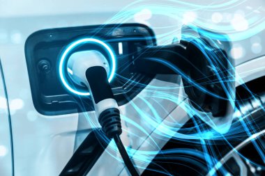 Yeşil enerji ve ekolojik güç kavramında elektrikli araba şarj istasyonu
