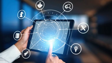 Innovation icons show creativity, teamwork, and project development. Innovation helps organizations design solutions, build strategy, and grow with new business opportunities. Gist