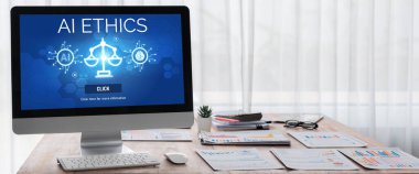 Yapay zeka etik standart hukuk ve bilgisayar ekranındaki kurallar yapay zeka etik şeffaflığının teknoloji suçunu önlediğine dair rapor sunuyor. canlı