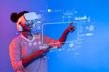 A user engages with virtual reality technology, exploring data analytics and marketing strategies, showcasing innovative ways to visualize business insights for informed decisions. XDMCP