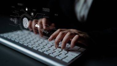 Güvenli erişim, kimlik doğrulama, bulut veri koruması ve dijital güvenlik kilidi sağlayan biyometrik parmak izi tanımlaması ve siber güvenlik sistemi