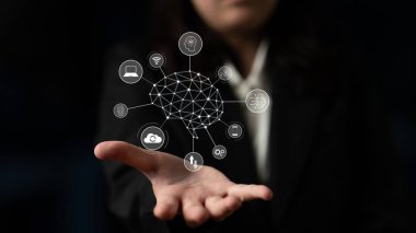 Yapay zeka ağının yapay zeka ağını, ağı ve sistemi kusursuz yapay zeka iletişimi için yapılandırılmış bir dijital platform üzerinden birbirine bağlayan görsel bir bağlantı.