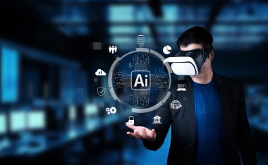 A man engages with AI technology using a virtual reality headset in a modern office, demonstrating the intersection of innovation and digital interaction in our future. XDMCP