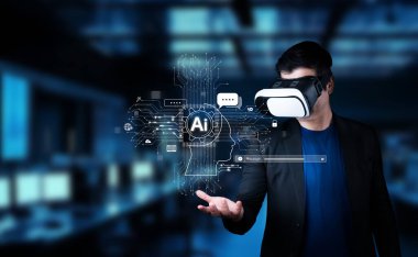 A user engages with a virtual reality headset, interacting with AI components, showcasing potential for chatbots in personal assistance and automation technologies. XDMCP