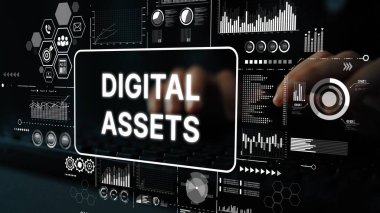 Graflar, Grafikler ve Finansal Veri içeren Dijital Varlıklar Konsepti İş ve Teknoloji Teması İçin Karanlık Bir Arkaplan. Asemptotik akıllı veri analitiği.