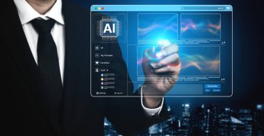 Yapay zeka platformu dinamik arayüzle resim üretiyor. Yapay zeka görüntüsünde yapay zeka içeriği ortaya çıkar. Yapay zeka, yapay zeka tasarım motorundan çoklu görüntü yüklüyor. Eğri