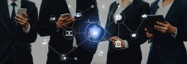 A complete cybersecurity system concept. Providing network protection for online banking, cloud data, financial transactions, and personal identity with secure authentication. Fermion