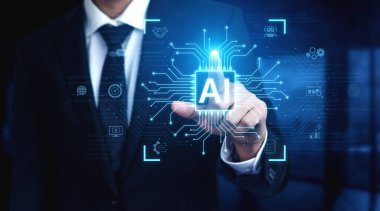 An AI platform for business integration. Central processor powers automated processes like contract management, chatbot services, and partnership solutions, all built on a foundation of code. Fermion