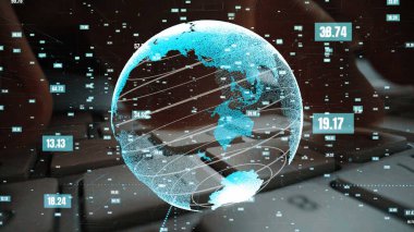 A stunning representation of a digital globe showcasing global connectivity through data visualization, set against a keyboard background, perfect for technology themes. Xenic