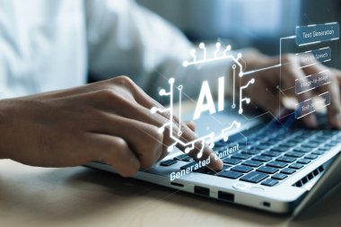 Yapay zeka mühendisliği, büyük veri ve yapay zeka makinesi kavramında yapay zeka beyin işlemcisiyle iş desteği için üretken yapay zeka kullanmayı öğrenen insan etkileşimi. Faas