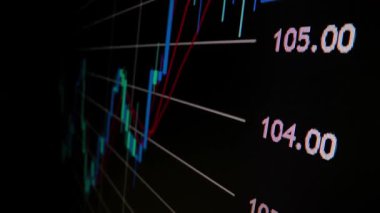 LED ekranda kapanış makro çekim hareketi, düşen borsa grafiği ekonomik krizi, azalan eğilim kırmızı düşüş göstergesi ve kar kaybı. Finansal kriz piyasa dengesizliğine yol açtı.