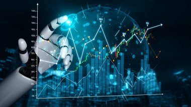 A robotic hand interacts with a digital financial graph in a high-tech environment, symbolizing the blend of technology and finance for innovative investment strategies. Scalp